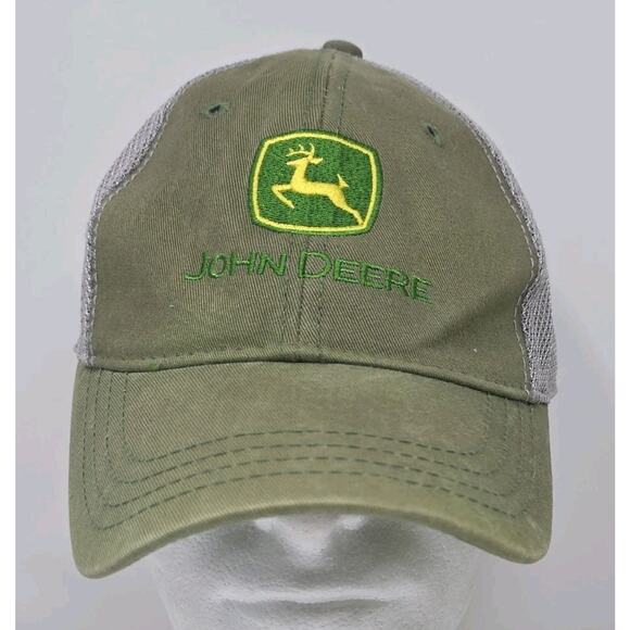 John Deere Genuine Quality Green Snapback Cap Gray Mesh Hat Tractor Farm - Picture 1 of 10